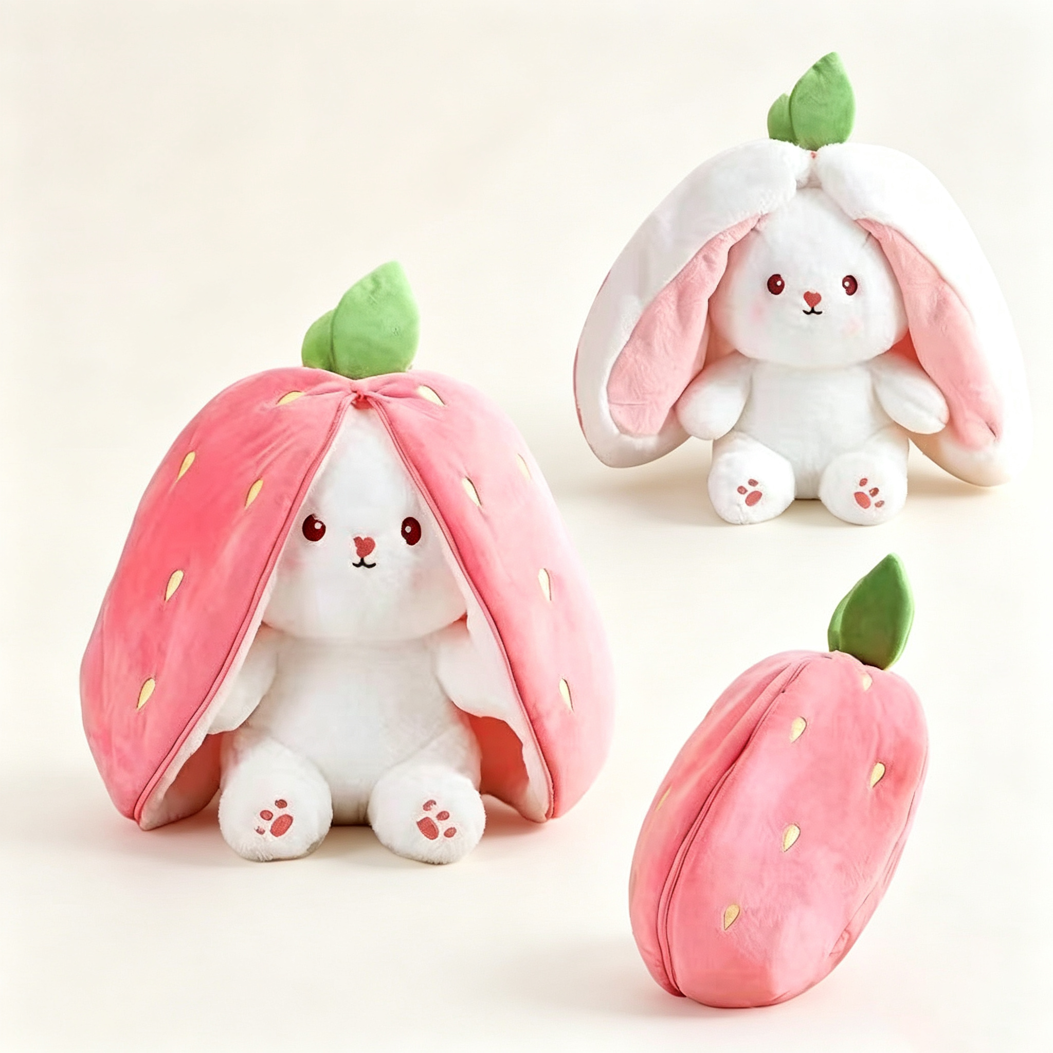 Strawberry Transformable Rabbit Plush Toy view 3